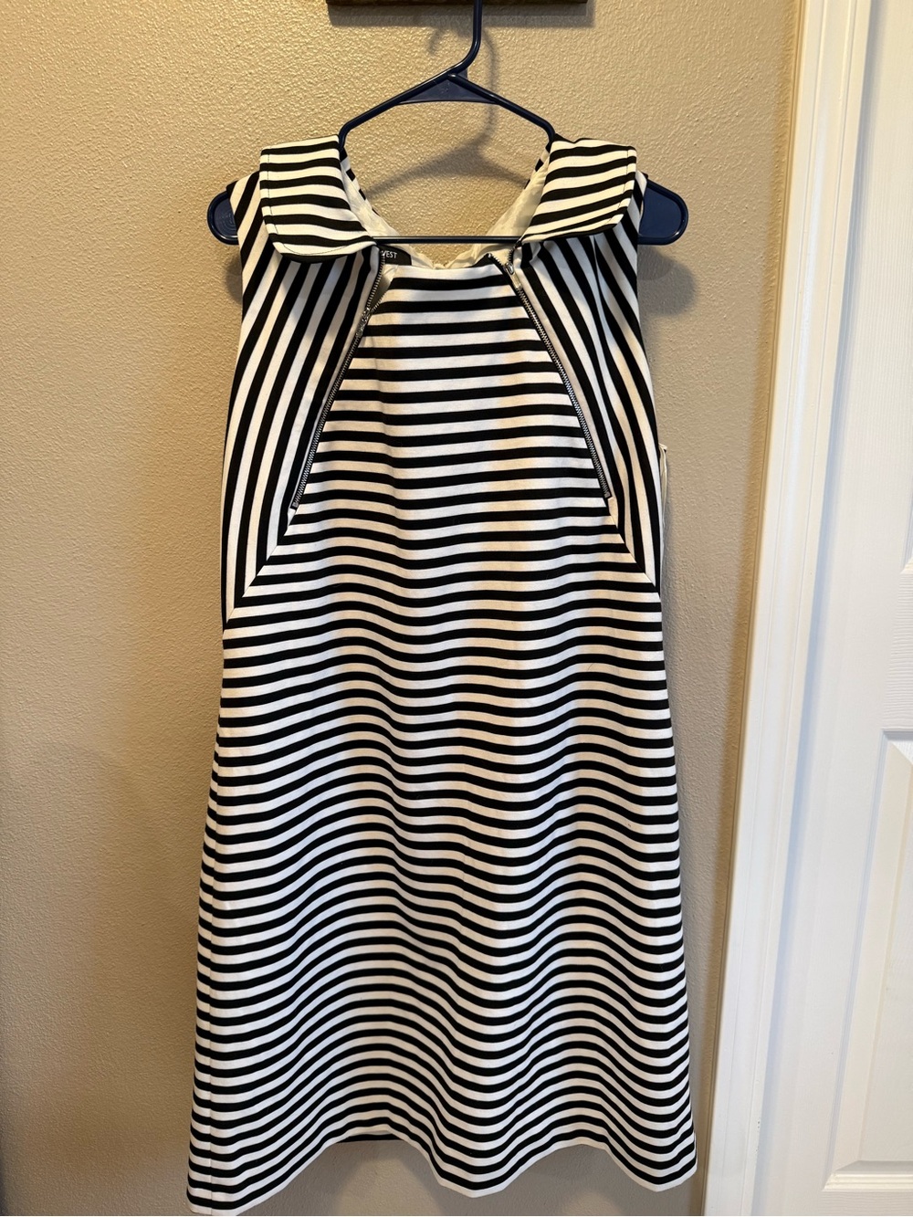 Nine West Black and White Striped Sleeveless Shift Dress